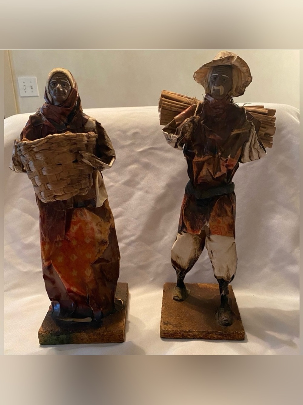 Pair Paper Mache Mexican Art Sculpture Folk Art Couple Vintage